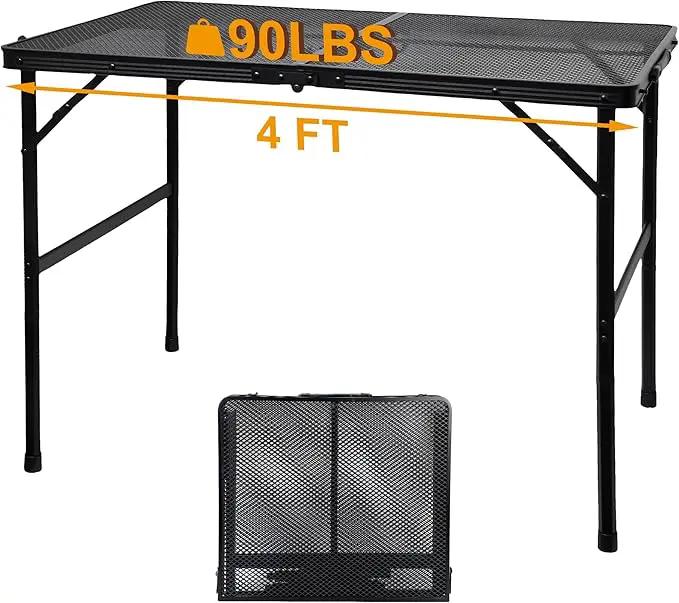 Camping Table with Mesh Desktop, Lightweight & Portable Folding Grill Table, Height Adjustable Metal Outdoor Table for Camp, Cooking, BBQ, RV, Picnic-4 FT Black by GreenHaven Gardens