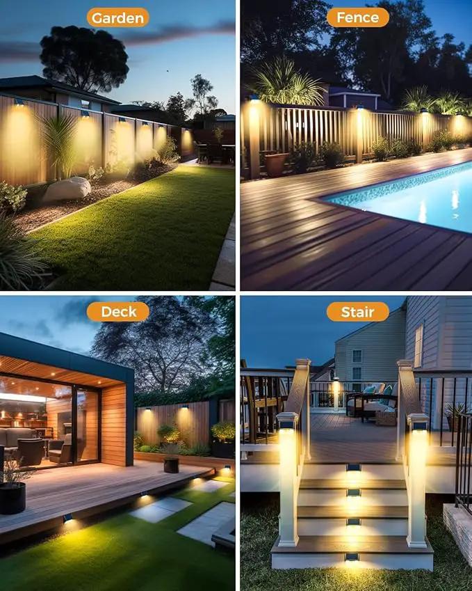 4 Pack Solar Fence Lights, Waterproof Motion Sensor Deck Outdoor, Warm White LED Outside Wireless for Wall Yard Steps Stairs Garden - Black by GreenHaven Gardens