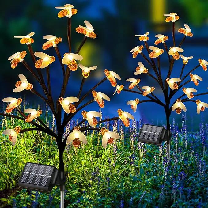 Solar Garden Lights Outside - 4 Pack 80 LED Solar Bee Lights Outdoor Waterproof with 8 Modes Landscape Decoration for Garden Patio Yard Walkway Grass Spring Decor (Warm White) by GreenHaven Gardens