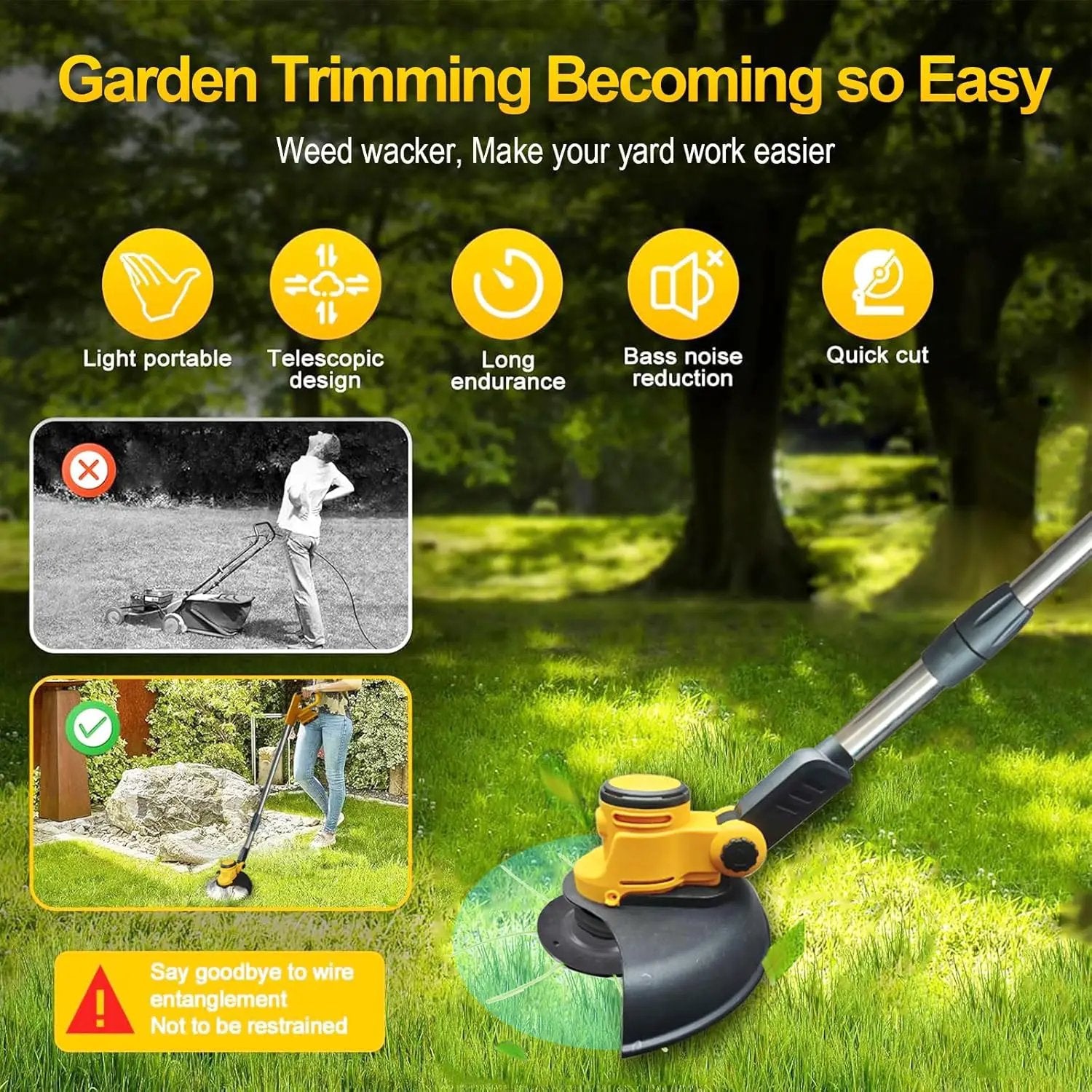 Cordless Weed Wacker for Dewalt 20V Battery, 4 in 1 Weed Eater Battery Powered, 1300W Lightweight Cordless Weed Wacker, Brush Cutter for Lawn, Yard and Bush Trimming (No Battery) by GreenHaven Gardens