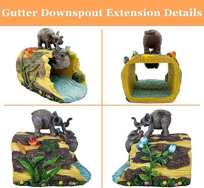 Teaeeno Twin Elephants Decor Gutter Downspout Extension Decorative,Animal Statue Outdoor Decor,3"×4" Rain Gutter Downspout Splash Block,Garden Splash Block Outdoor Sculpture,Rain Downspout Diverter by GreenHaven Gardens