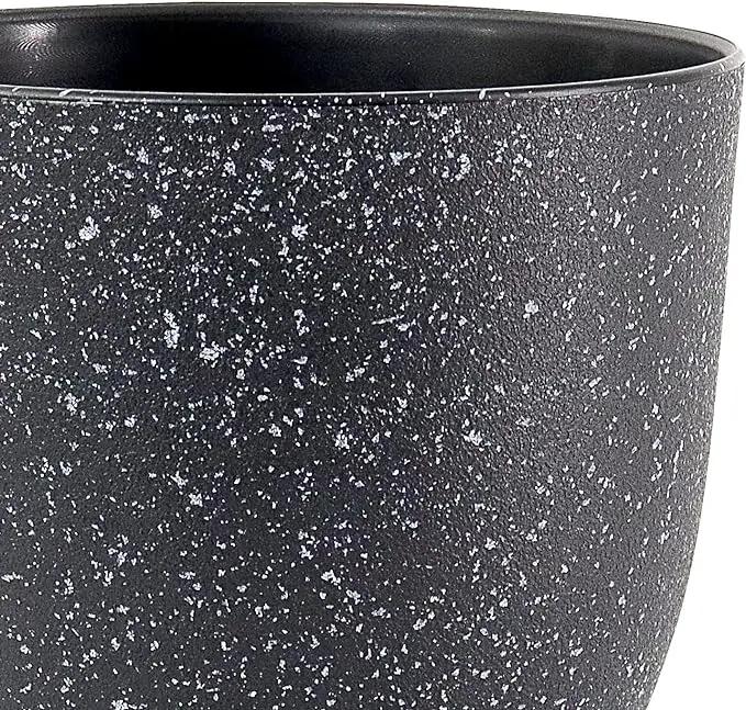 12/10/9 Large Modern Plant Pots, Plastic Planters with Drainage Holes and Saucers for Indoor Outdoor Plants Flowers, Black Speckles by GreenHaven Gardens
