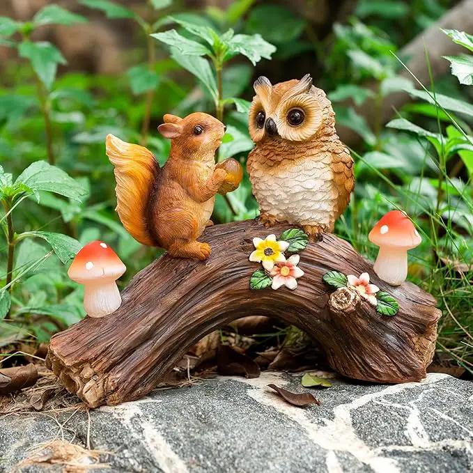 Solar Owl Garden Statues Outdoor Decor Resin Owl Squirrel Figurine with Mushroom Lights for Patio Lawn Yard Decorations Christmas Housewarming Gardening Gifts for Women Mom by GreenHaven Gardens