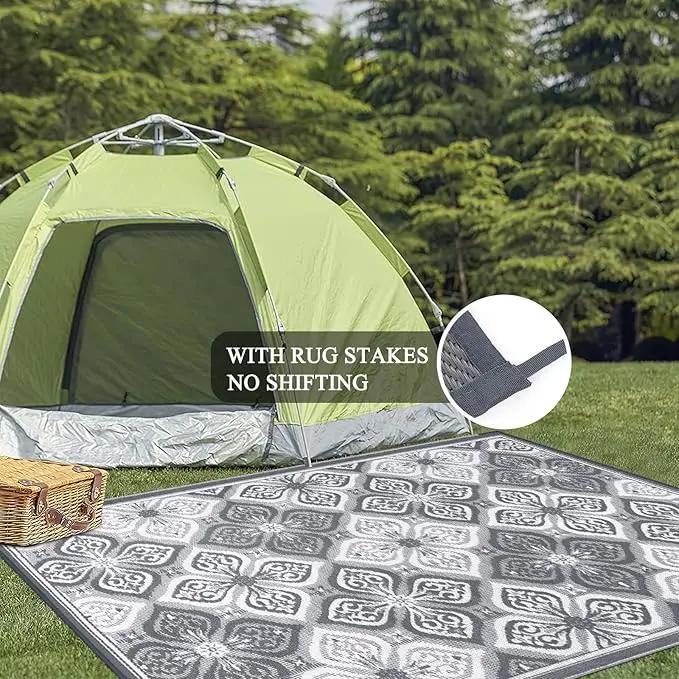 Pauwer Reversible Outdoor Rug, 6'x9', Waterproof, Polypropylene, Clover Grey, Area Rug for Patio, RV, Camping, Picnic, Backyard, Deck, Balcony, Porch by GreenHaven Gardens