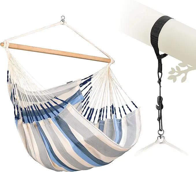 LA SIESTA® XL King Domingo Hammock Chair Swing & Tree Mount Kit - Suspension Kit for Trees Beams Posts - Weatherproof, Outdoor Indoor Hammock Swing - Hanging Chair for Bedroom Patio - Sea Salt by GreenHaven Gardens