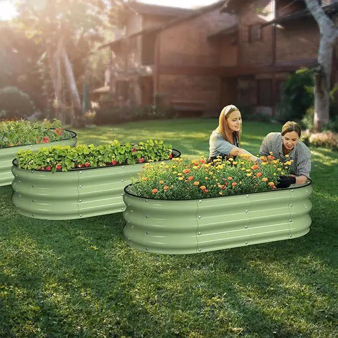 Raised Garden Bed Kit, 4x2x1 ft Galvanized Planter Box Outdoor with Safety Edging, Large Metal Raised Beds for Gardening Vegetables Flower Herb (Avocado Green) by GreenHaven Gardens