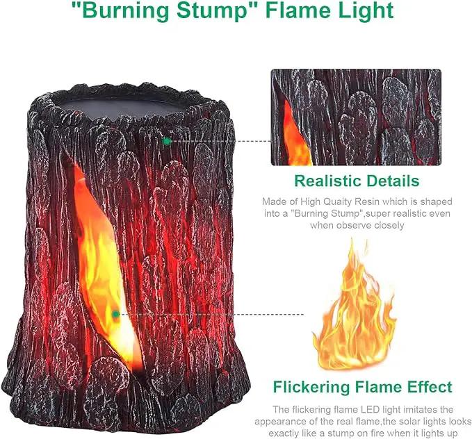 TONULAX Solar Lights Outdoor - Stump On Fire Torch, Flickering Flame Lantern, Solar Powered Landscape Decoration for Garden, Patio, Pathway, Deck & Yard Decor (2 Pack), Resin, Copper by GreenHaven Gardens