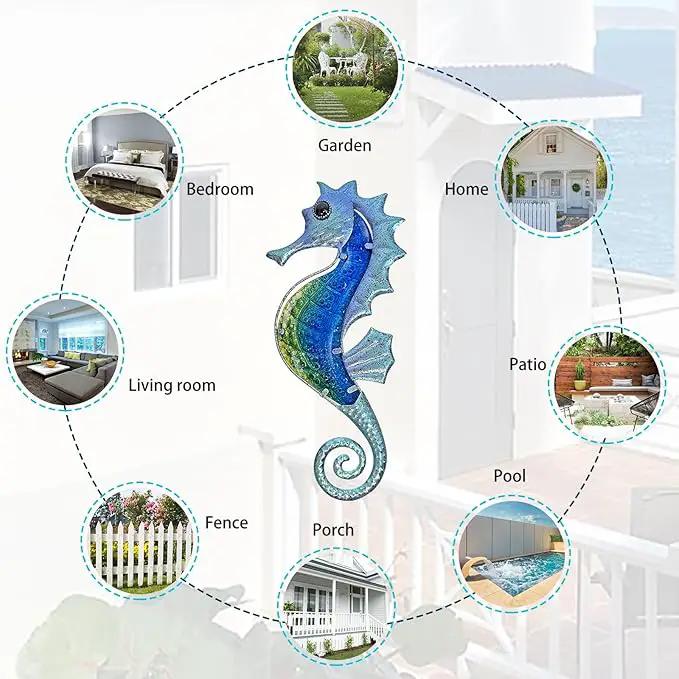 LIFFY Large Metal and Glass Seahorse Wall Decor, Sea Life Decor, Metal Fish Wall Decor, Ocean Beach Theme Wall Art for Bathroom Home Pool Gift Idea by GreenHaven Gardens