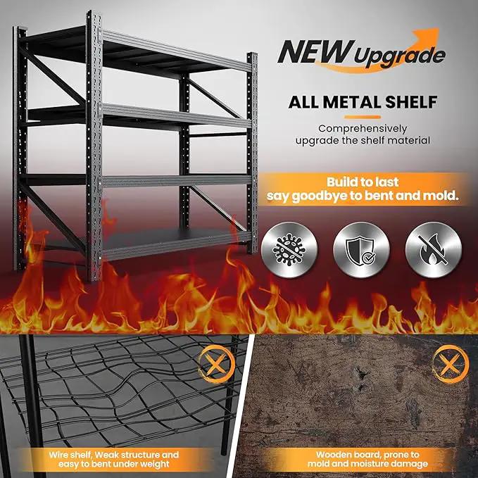 71” W Storage Shelves Heavy Duty, 5000LBS Metal Garage Shelving Units, 4 Tier Storage rack shelf, Steel Industrial Shelving , Adjustable Standing Shelf for Basement/Warehouse 71"W x 24"D x 70"H, Black by GreenHaven Gardens