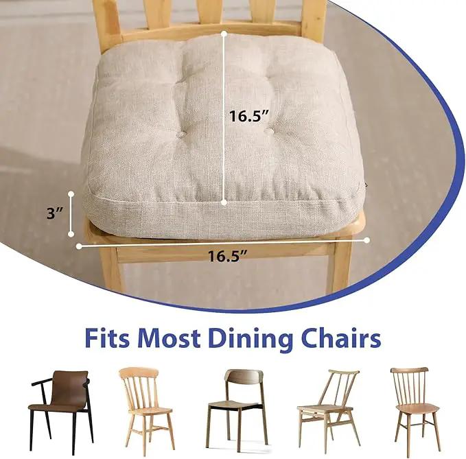 Chair Cushions, Memory Foam Dining Chair Cushions, Tufted Indoor Chair Pads, Set of 4, 16.5' x 16.5' x 3.5', Beige by GreenHaven Gardens