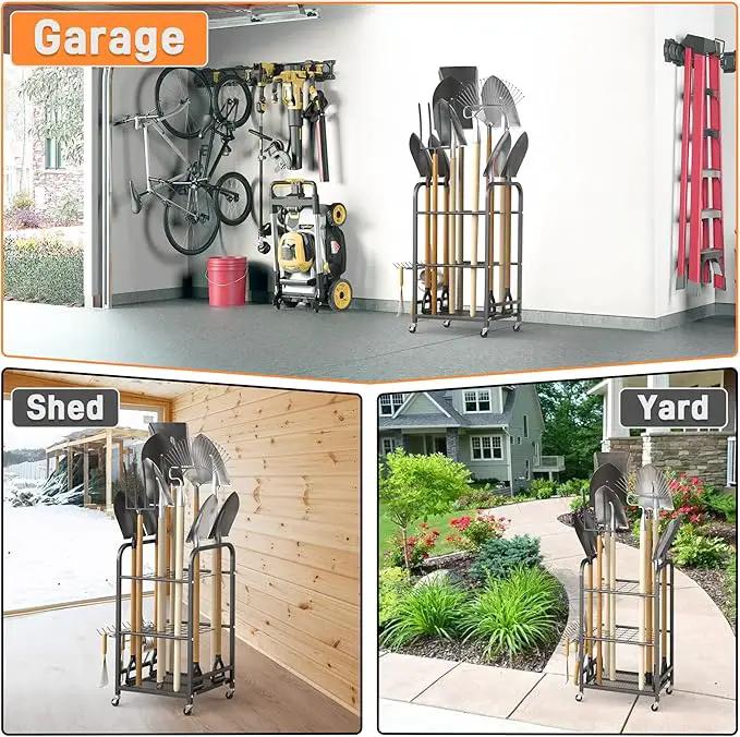 TORACK Garden Tool Organizer Stand with Wheels, Rakes Shovels Yard Tools Stand for Garage, Shed, Garden, Indoor/Outdoor Long-Handled Tools Cart by GreenHaven Gardens