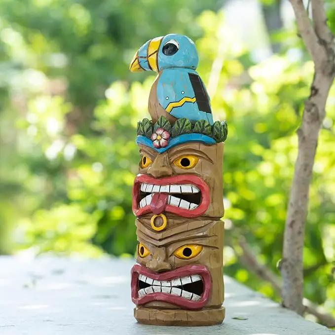Tiki Totem Pole-Solar Tiki Statue Head Decor - 12.32 inch Tall Tiki Decorations for Tiki Bar Outdoor Patio Balcony Yard Backyard by GreenHaven Gardens