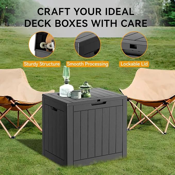 KAMABOKO Deck Box, 32 Gallon Resin Indoor and Outdoor Storage Boxes Waterproof for Garden Tools, Pool Accessories Storage Bench, Patio Furniture and Cushions with Lockable Lid, Black by GreenHaven Gardens
