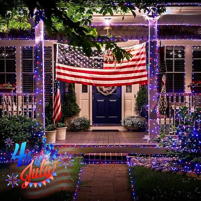 JMEXSUSS 2 Pack Red White and Blue Solar Lights, Each 100 LED 33FT Solar Fairy Lights Outdoor Waterproof, 4th of July Solar String Lights for Independence Day Outside Decorations by GreenHaven Gardens