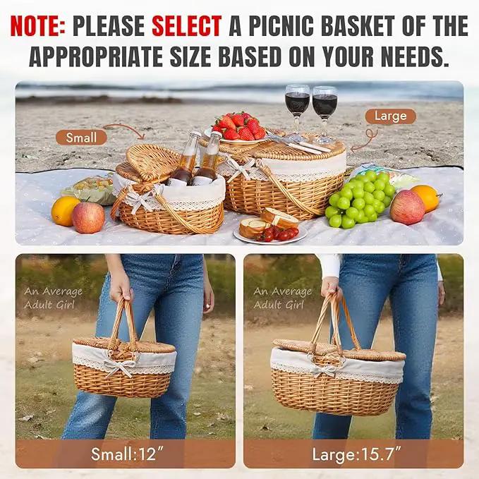 Happypicnic 12" Picnic Basket - Small Wicker Basket with Foldable Handle Lid & Removable Liner | Cute Picnic Basket Toy Empty for Kids, Gift, Halloween, Christmas, Valentines, Easter, Birthday, Flower by GreenHaven Gardens