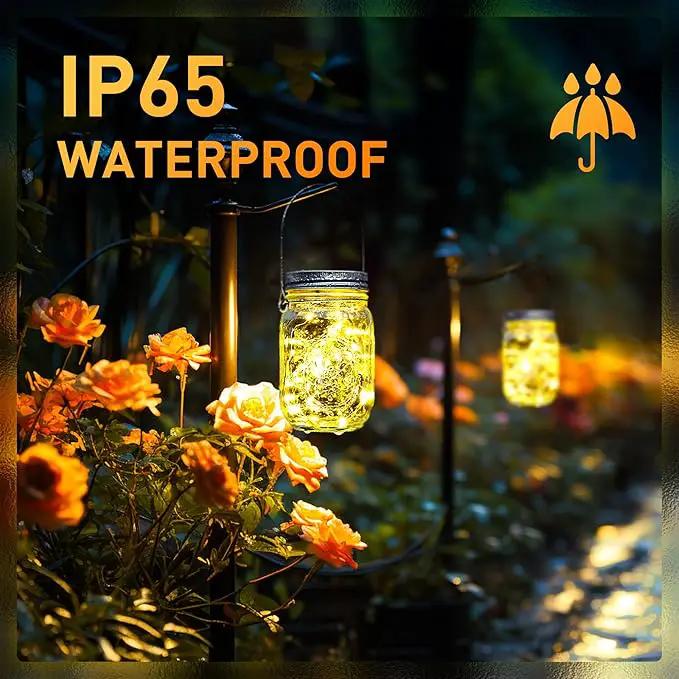 GIGALUMI Hanging Mason Jar Solar Lights, 6 Pack 30 Led Tinplate Lids Hanging Solar Lanterns Outdoor Waterproof, Hangers and Jars Included, Outdoor Decor for Balcony, Garden, Patio, Yard, Wedding by GreenHaven Gardens