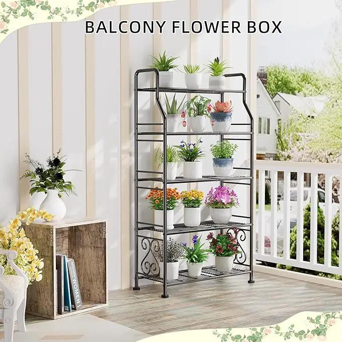 GIOTORENT Plant Stand Outdoor Indoor 5 Tier Metal Waterproof - 53.2" Plant Shelf for Patio, Balcony, Living Room, Large Capacity Tiered Plant Rack, Black by GreenHaven Gardens