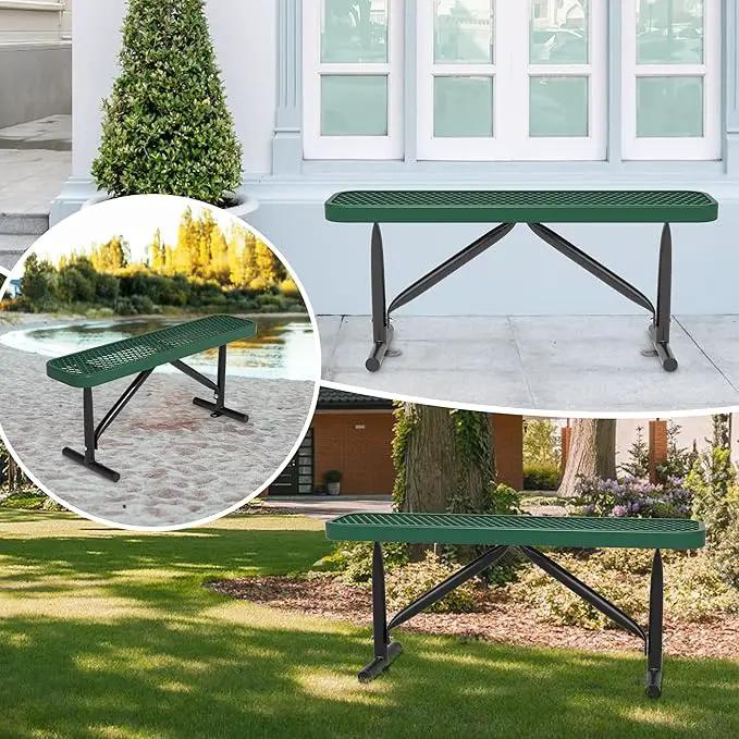 48" L Outdoor Steel Flat Bench, Heavy Duty Metal Park Bench for Outside, Expanded Metal, Commercial Benches Mesh Bench for Shopping Mall, Store, Lawn, Park, Patio, Deck, Garden (Green, 4FT) by GreenHaven Gardens