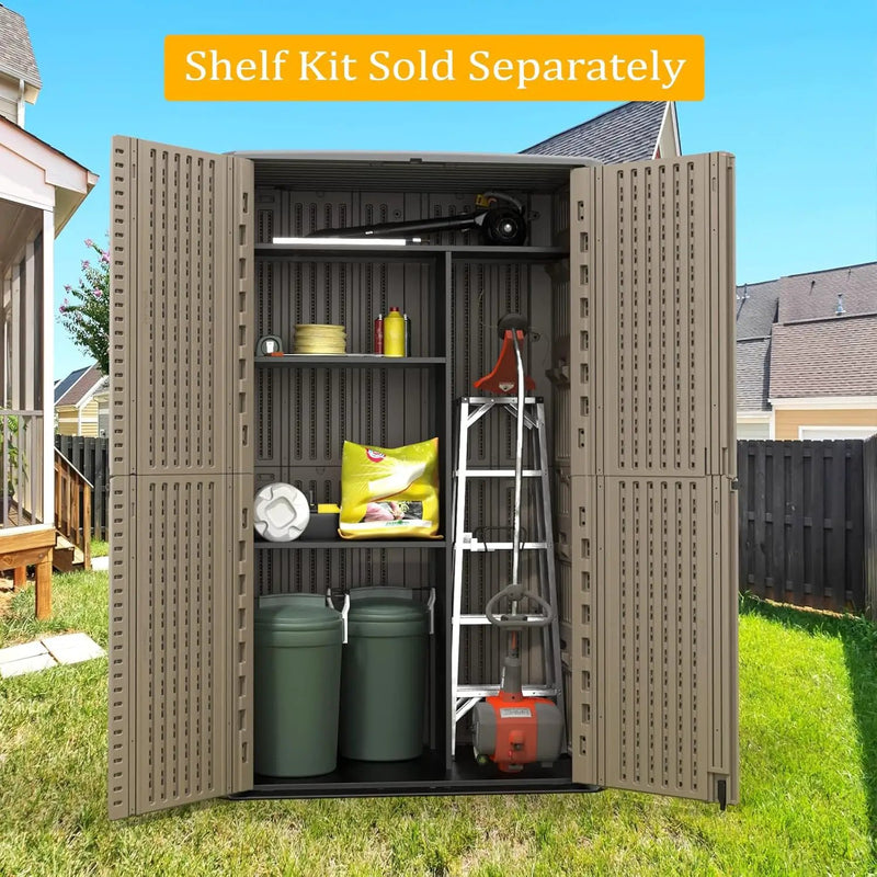 HOMSPARK Storage Shed Weather Resistance, Multi-Purpose Outdoor Storage Cabinet Waterproof, Outdoor Storage Cabinet for Garbage Cans, Lawnmower, Garden Accessories (Coffee, Tall shed-53 cu ft) by GreenHaven Gardens
