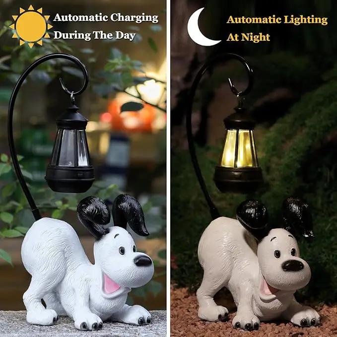 Laughing Dog Figurine with Solar-Powered LED Light 15.9 Inches Tall Perfect for Gift Garden Decor or Housewarming for Dog Lovers White by GreenHaven Gardens