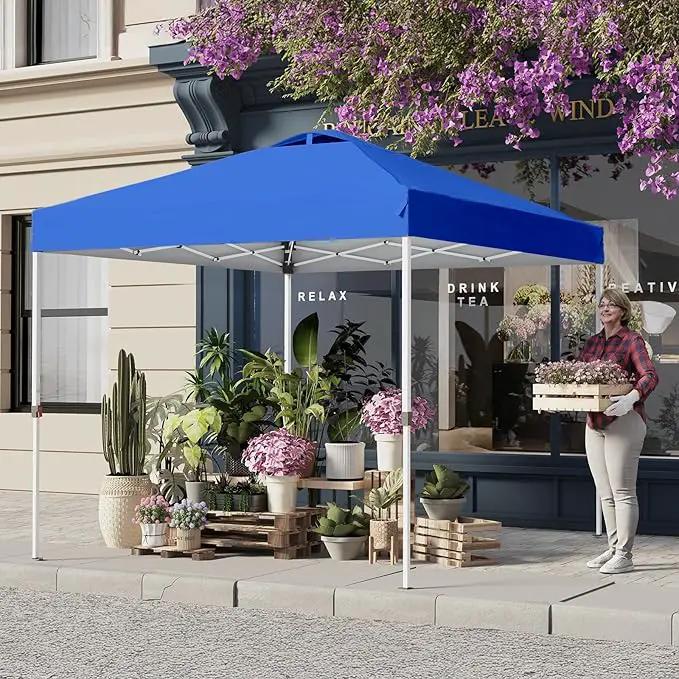 Shades 10x10 Pop Up Canopy with One Push Setup,Heavy Duty Beach Tent with Wheels for Easy Moving, Sun Shelter for Parties,Events, Outdoor Gazebo with 420D Coated Waterproof Blue Fabric by GreenHaven Gardens