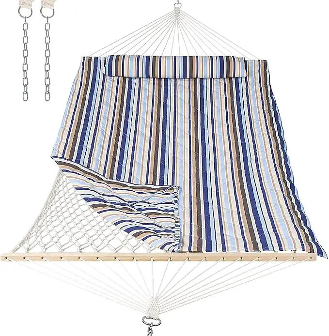 ANOW Outdoor Double Rope Hammock with Pad, Portable Hammock for Patio, Backyard, Beach, 450 LBS Weight Capacity, Blue Seaside by GreenHaven Gardens