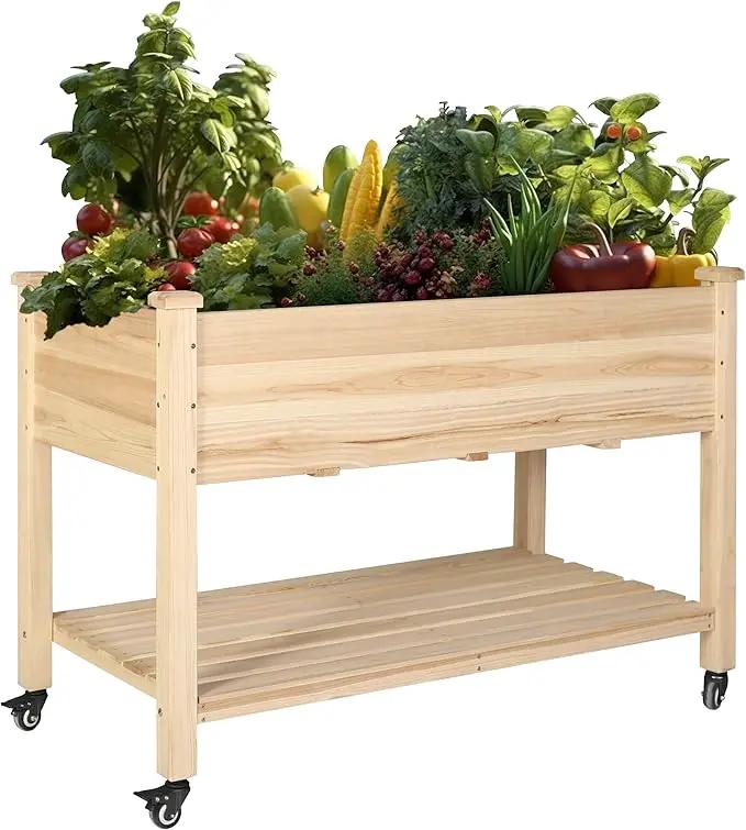 MUPATER 4x2FT Raised Garden Bed, Planter Box with Four Wheels and Legs for Herbs and Vegetables, Elevated Garden Bed with Drainage Holes for Outdoor Indoor, Natural Wood by GreenHaven Gardens