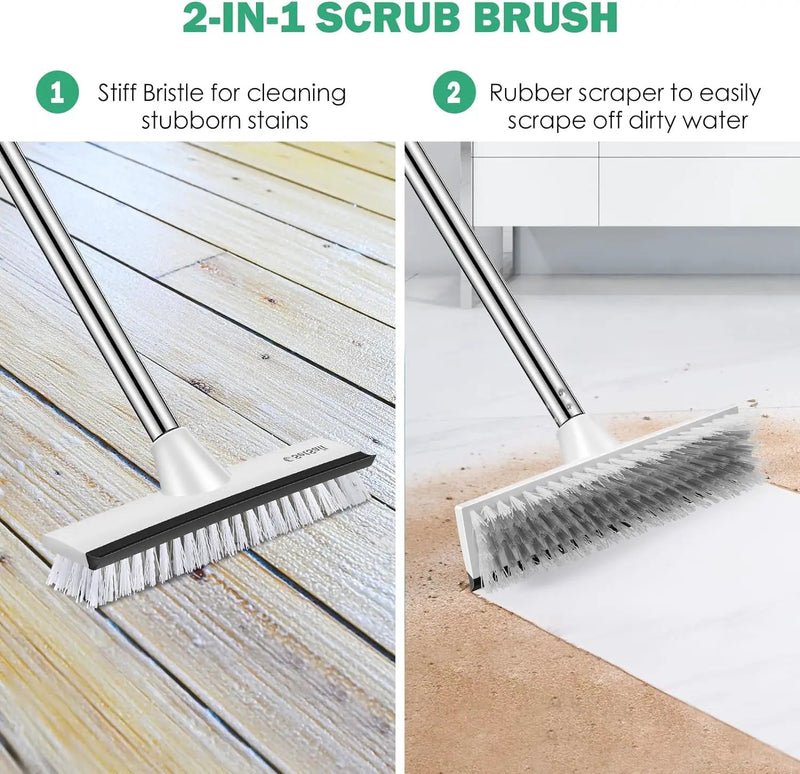 SetSail Floor Scrub Brush with 51-Inch Long Adjustable Handle 2 in 1 Scrape Brush Stiff Bristle Floor Scrubber for Cleaning Shower Bathroom Garage Kitchen Wall Deck Tub Tile, 2 Pack by GreenHaven Gardens