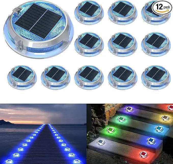 Quntis RGB Solar Deck Lights 12 Pack, 11 Lighting Modes Solar Driveway Lights Outdoor Waterproof IP68, Step Light for Outside, Deck Light for Stair Pathway Walkway by GreenHaven Gardens