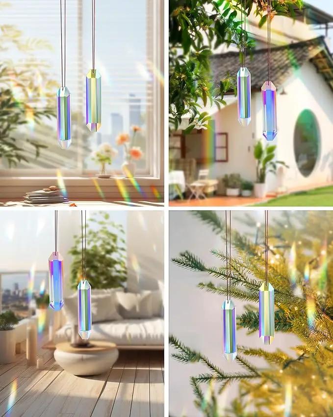 2 Pack Crystal Suncatcher, Hanging Sun Catcher Prism with String Suncatchers for Windows, Room, Outdoor, Car Mirror Garden Decor by GreenHaven Gardens