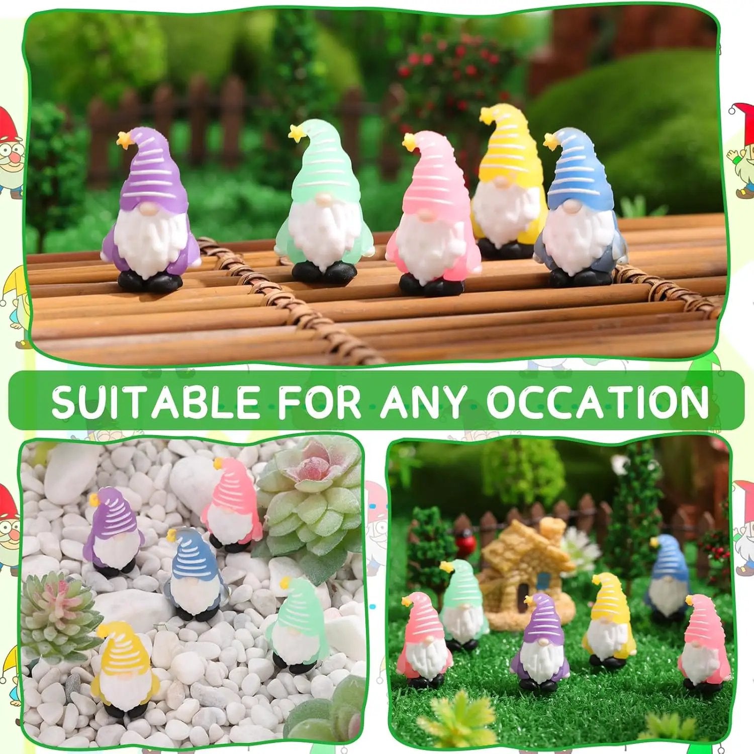 50 Pcs Luminous Mini Gnomes Figurines Fairy Glow in Dark Garden Miniature Gnome Figurines Decor Funny Poses Garden Yard Home Patio Lawn Backyard Hide See DIY Craft by GreenHaven Gardens