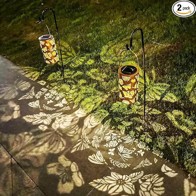 2 Pack Butterfly Solar Gardening Gifts Lanterns Decorative Outdoor, Flower Pattern Solar Hanging Lights Waterproof, Garden Decor Gifts for Women Mom Grandma, Yard Gifts for Patio, Pathway by GreenHaven Gardens