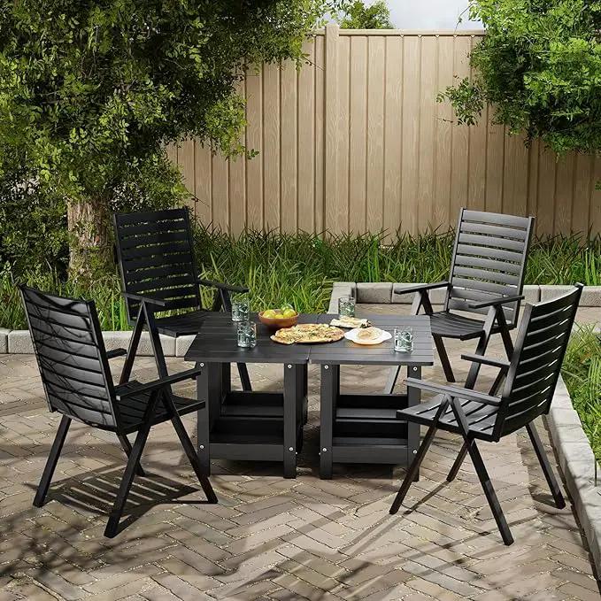Adirondack Outdoor Side Table Small Outside Table for Patio Poolside Yard Garden 2-Tier Outside End Tables, Indoor or Outdoor Use, Easy Maintenance, 2 Pcs, Black by GreenHaven Gardens