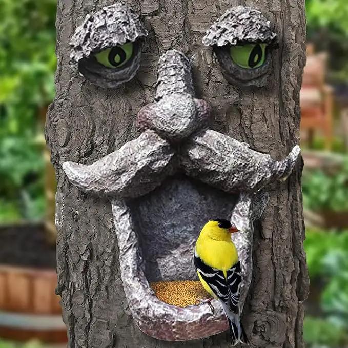 Tree Face Bird Feeder,Tree Faces Decor Outdoor,Old Man with Glowing Eyes in Dark,Wild Bird Feeder,Tree Yard Art Sculpture,Whimsical Garden Spring Decor by GreenHaven Gardens