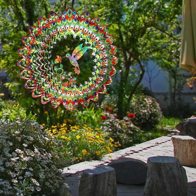 Hummingbird Wind Spinner for Yard and Garden,12in 3D Wind Spinner Hummingbird Gift for Women/Mother/Father/Men,Hanging Bird Wind Catchers Kinetic Yard Art Ornaments Outdoor Wind Sculptures by GreenHaven Gardens