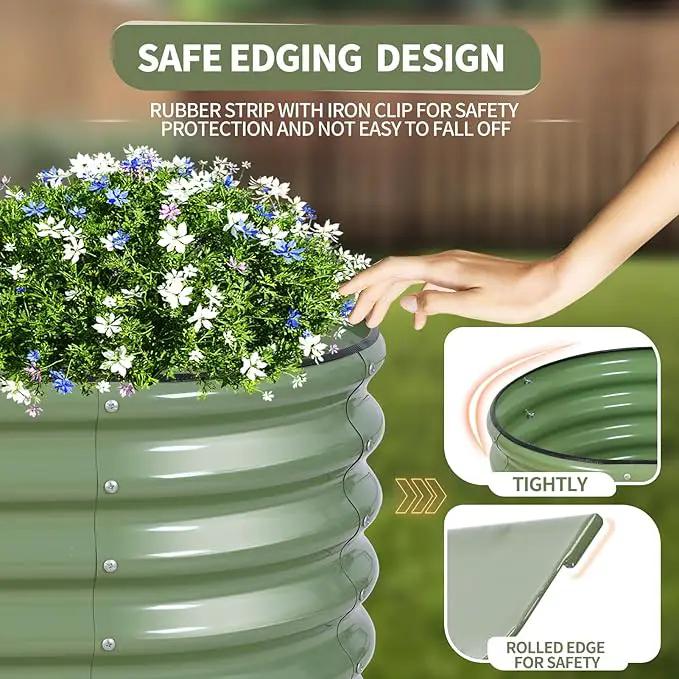 Galvanized Raised Garden Bed - 4x2x1.4FT Metal Planter Boxes Outdoor | Oval Steel Raised Bed Kit for Gardening with Protective Tape, Gloves for Vegetables, Flower, Herb (Green) by GreenHaven Gardens