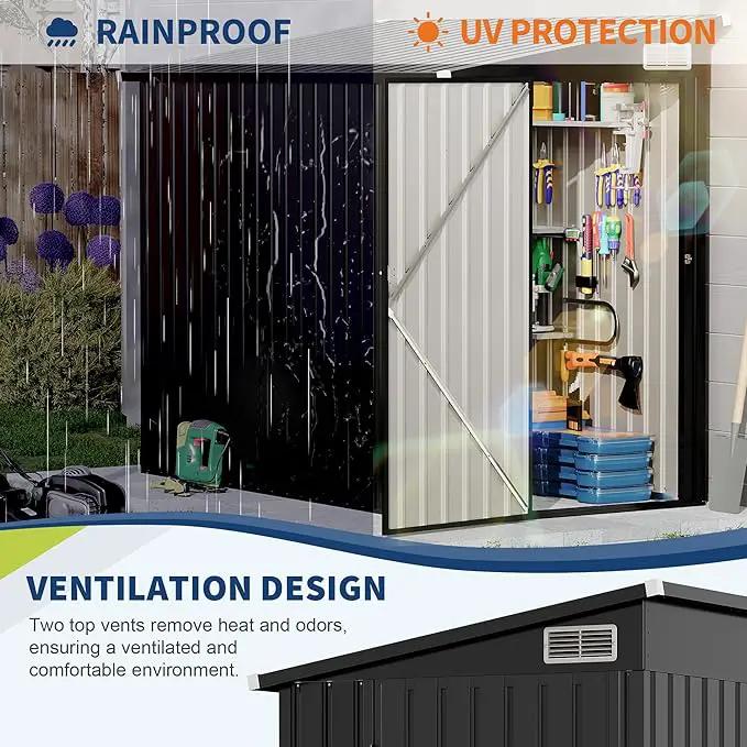 4x8 FT Metal Outdoor Lean to Storage Shed, Lean to Garden Shed Utility Tool Shed, Heavy-Duty Outdoor Metal Wall Side Storage Sheds by GreenHaven Gardens