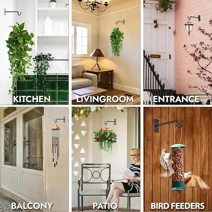 RTZEN Plant Hangers Outdoor or Indoor - Wrought Iron Metal Hanger Indoor Hook - Heavy Duty Wall Bracket Hooks for Hanging Plants Baskets Lanterns Wind Chimes - 2 Pack (Black Shepherds Hooks) by GreenHaven Gardens