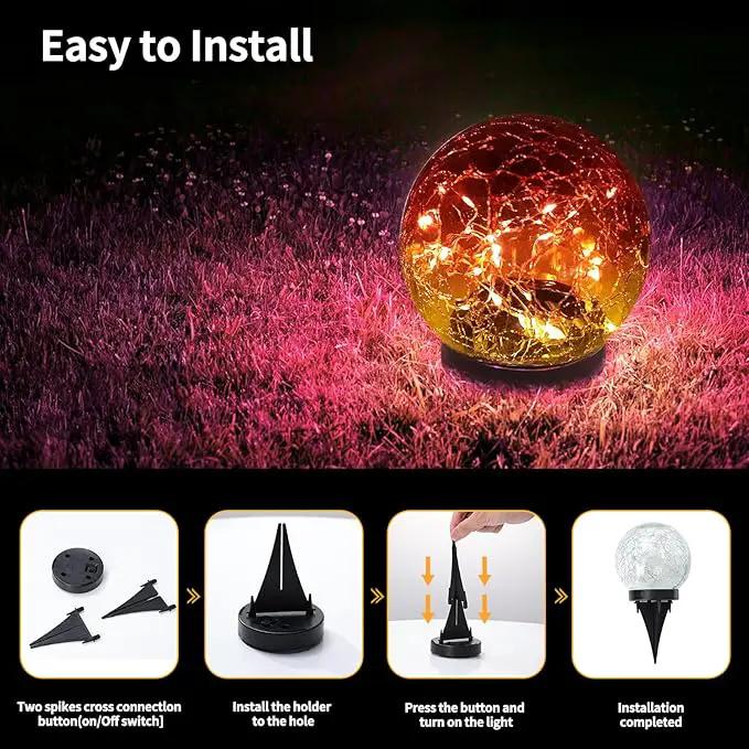 Solar Globe Lights Outdoor Waterproof - Cracked Glass Ball Lights for Garden, Patio, Yard, Lawn and Backyard Decor - Decorative Orbs for Outside