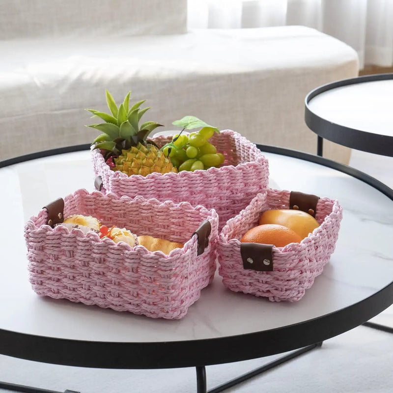 Small baskets for Organizing,Cute woven Storage basket with recycled paper rope for Shelves Bathroom,Little decorative basket,Set of 3 (Pink) by GreenHaven Gardens