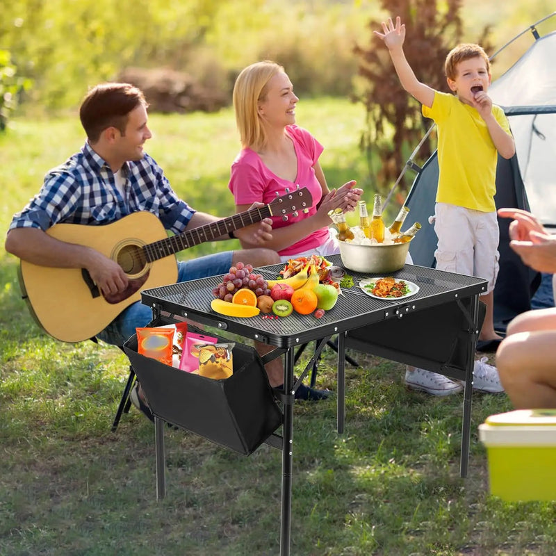 Camping Table 3FT Grill Table with 2×7/15L Storage Bag Foldable Folding Table Picnic Portable Stand Mesh 2 Height Adjustable Outdoor Card BBQ 35.4×23.6×26 inch by GreenHaven Gardens