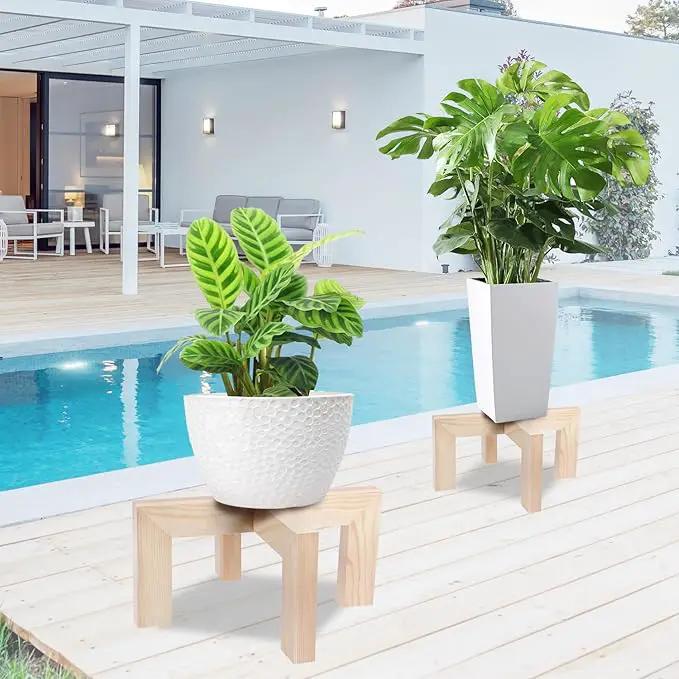 Plant Stand, Indoor/Outdoor Wood Plant Holder, Single Flower Pot Stand, Sturdy Planter Stand, Fit 5-9 Inch Pots by GreenHaven Gardens