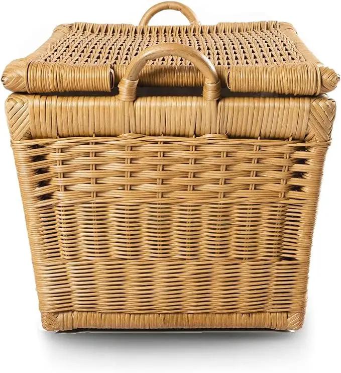 The Basket Lady Lift-Off Lid Wicker Storage Basket, Medium, 20 in L x 15 in W x 14 in H, Sandstone by GreenHaven Gardens