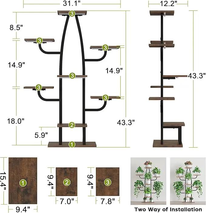 Indoor Plant Stand with Grow Light - 8 Tier Plant Shelf indoor, 43" Corner Stand with Multiple Tiers, Cactus Flower Holder for Living Room, Patio, Hallway by GreenHaven Gardens