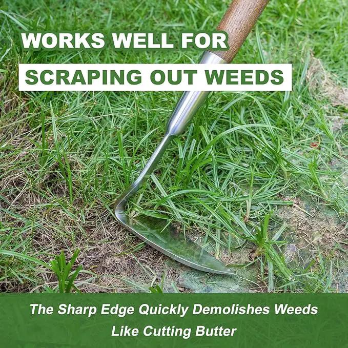 Haliaeetus Sickle Hoe, 58'' Long Handle Japanese Hand Hoe for Standing to Remove Weed, Stainless Steel Scraper Hoe, Bent Angle Weeding Sickle for Fastly Scraping Out Weed on Flower Bed, Between Plants by GreenHaven Gardens