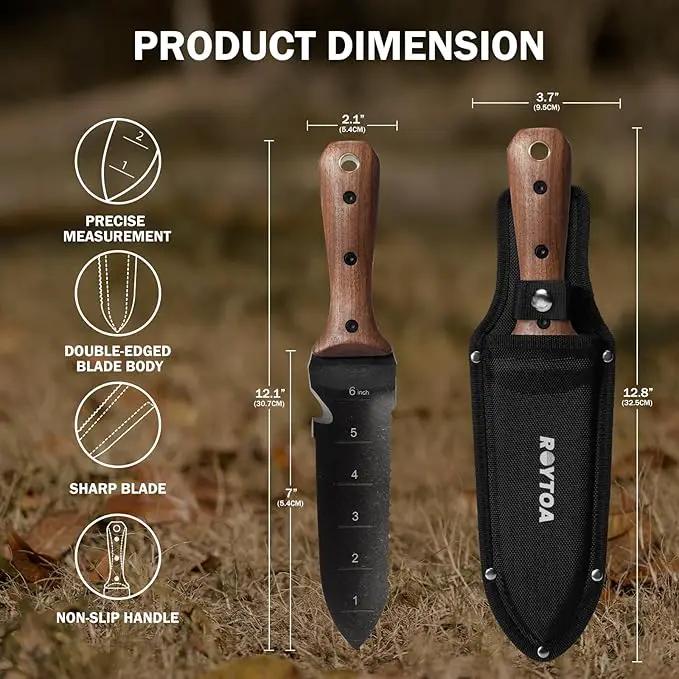 Hori Hori Garden Knife, Garden Tools with Sheath for Weeding,Planting,Digging, 7" Stainless Steel Blade with Cutting Edge, Full-Tang walnut Wood Handle with Hanging Hole by GreenHaven Gardens