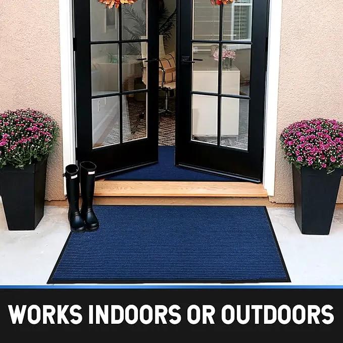 Heavy Duty Entrance Mats, Indoor and Outdoor Durable Rubber Door Mat, Easy Clean Waterproof Anti-Slip Doormat, Low Profile Floor Front Doormat Rugs for Entryway, Patio, Garage 60" x 35" Blue by GreenHaven Gardens