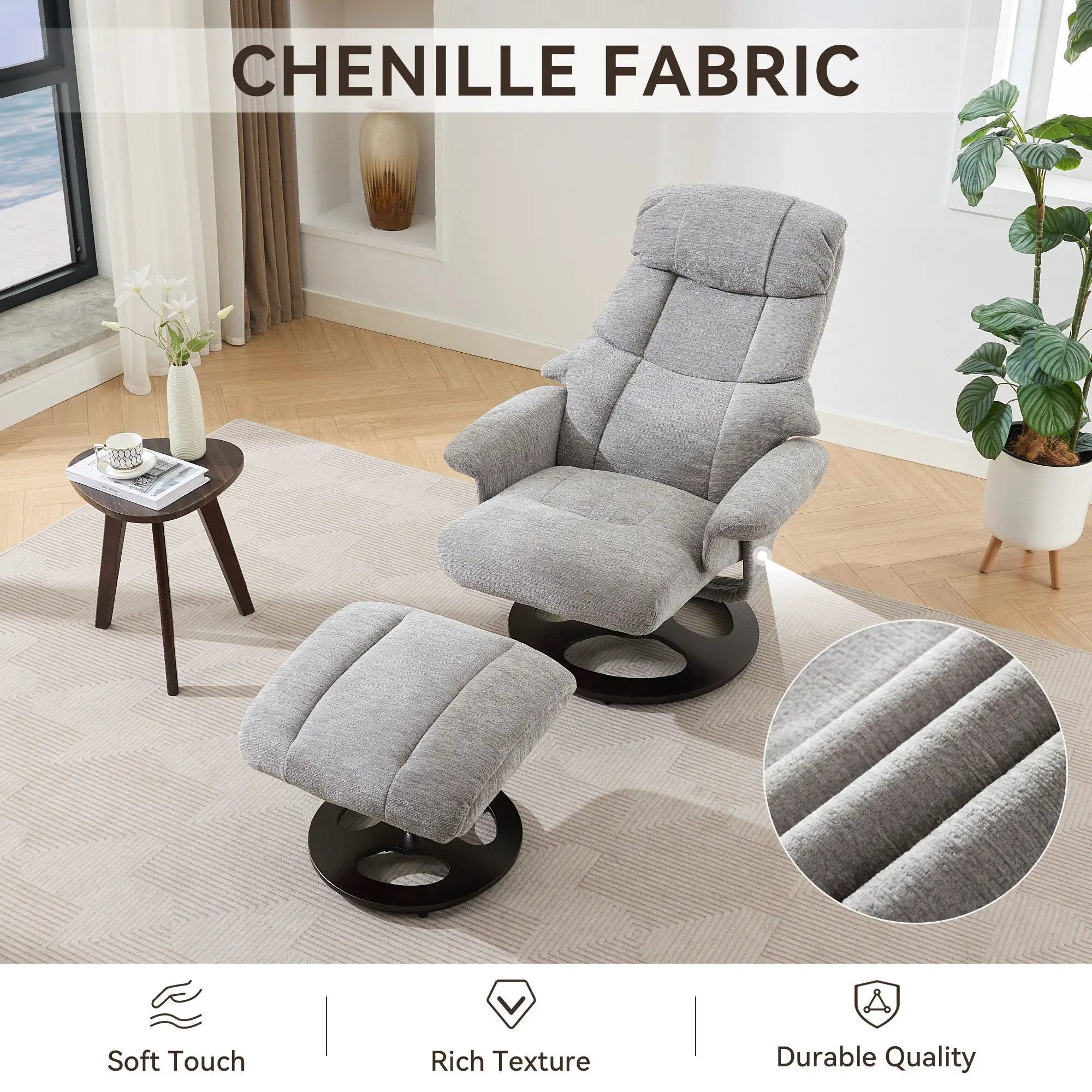 Ergonomic Recliner Chair With Ottoman, Modern 360° Swivel With Footstool by HouseOfZazla