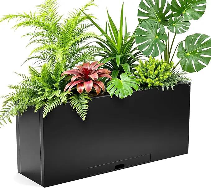 KOL Galvanized Steel Rectangular Planter Box, (16''H.x12''W.x36''L) Large Planters for Indoor Outdoor Plants,Black Powder Coated Metal Planter, Heavy Duty Modern Flower Pot, Commercial & Residential by GreenHaven Gardens