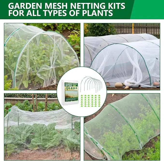 Garden Netting Kit for Raised Beds, 10x30FT Ultra Fine Mesh Netting＆ 6 Sets of 8FT Fiberglass Garden Hoops, Bird Barrier Protection Net Vegetable Plant Cover Fruit Flowers Row Cover by GreenHaven Gardens